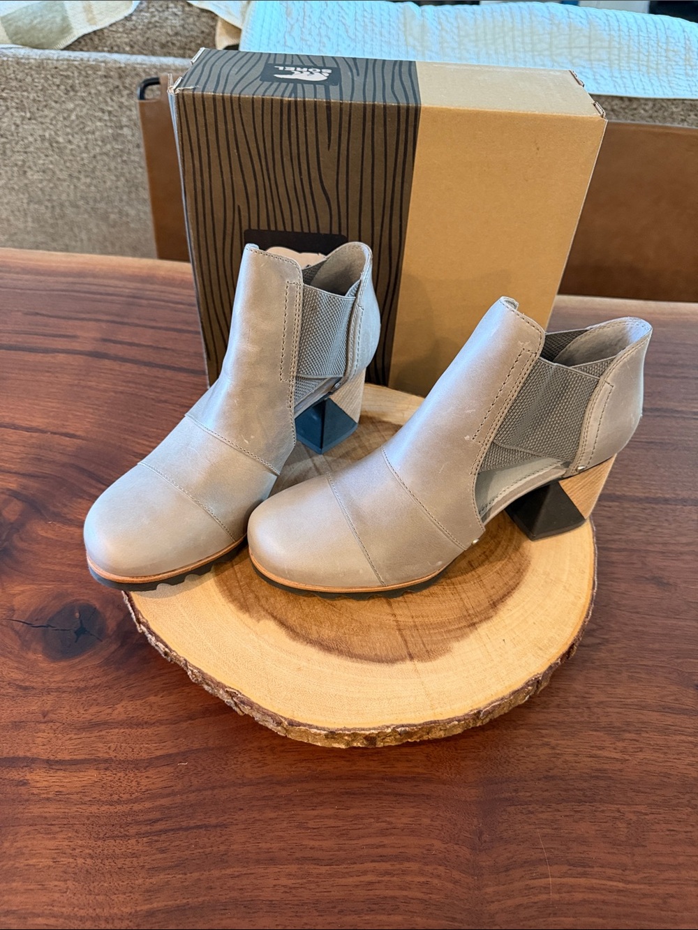 Sorel Light Gray Cutout Block Heel Ankle Boots